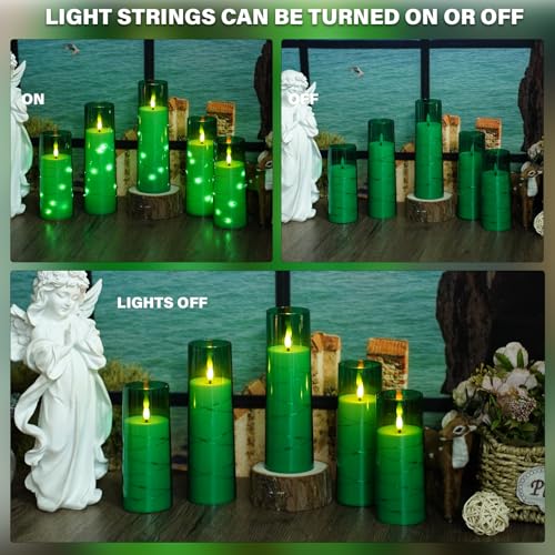 Image of Nimiko Flickering Flameless LED Candles,Battery Operated Candles 9 Pcs with Embedded Star String,Acrylic LED Pillar Candles with Remote,Suitable for Home Decoration to Create an Atmosphere (Green)