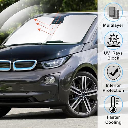 Image of Windshield Sun Shade Custom Fit for 2014-2022 BMW i3 Accessories Foldable Sunshade Sun Blocker Protect Car from Sun Rays & Heat Damage Keep Car Cooler