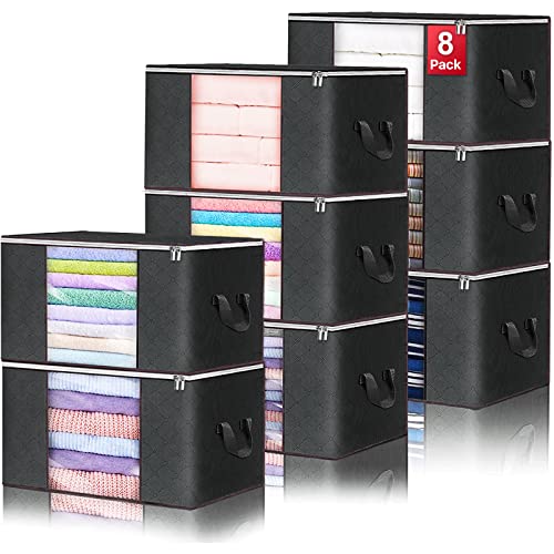 Consejos para Comprar Cajas, almacenamiento y transporte los mejores 10. 47 Bolsa De Almacenamiento, 8 Pcsks Cajas Plegables De Gran Capacidad, Organizadoras Con Asa Reforzada y Cremallera Robusta Para Ropa, Mantas, Edredones (60*35*40cm)