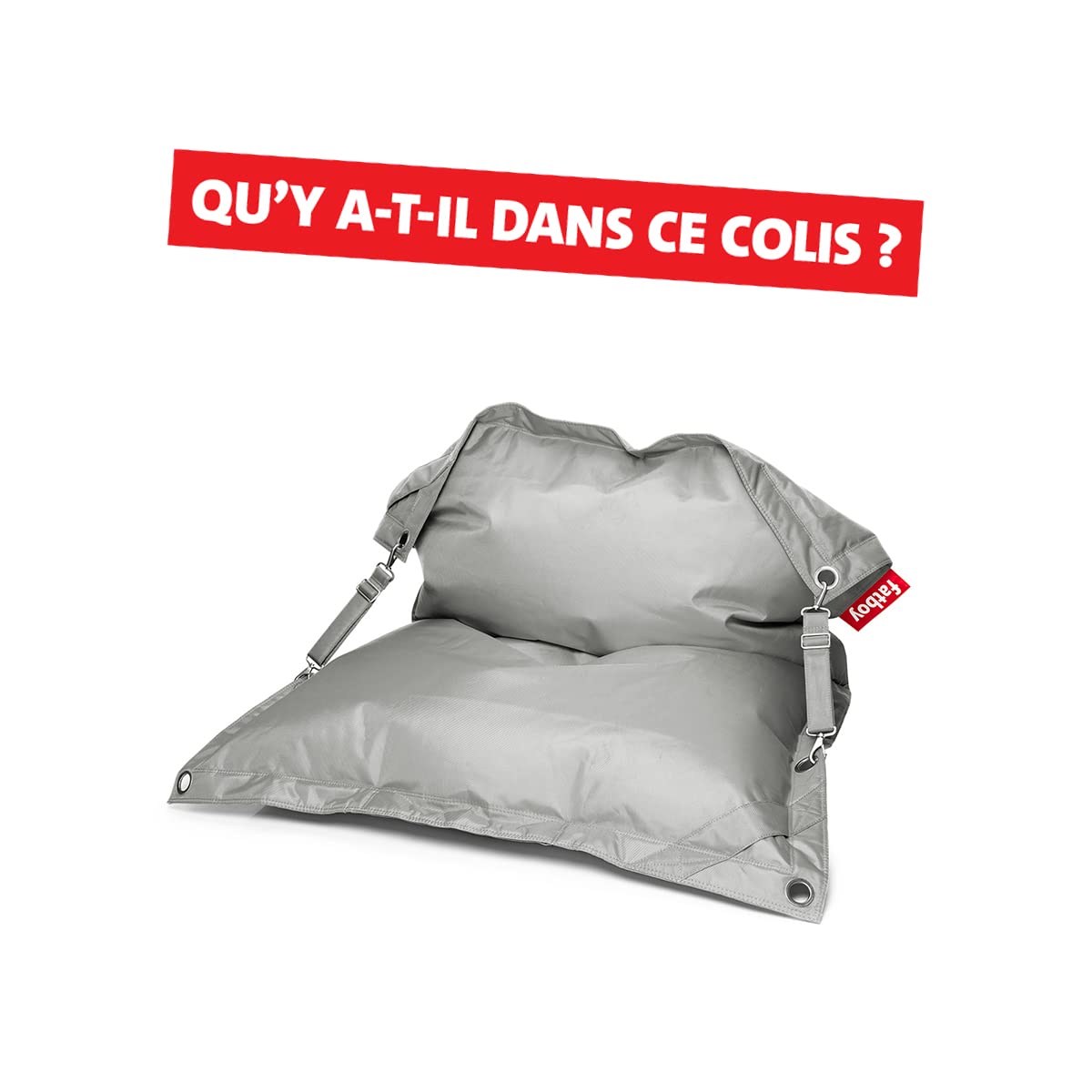 Fatboy Buggle-up Pouf XXL - Fauteuil Salon Modulable 1 ou 2 Places - Pouf Geant Facile à Nettoyer pour l'Intérieur et l'Extérieur - Fauteuil de Lecture en Polyester - 185 x 137 cm - Gris Clair