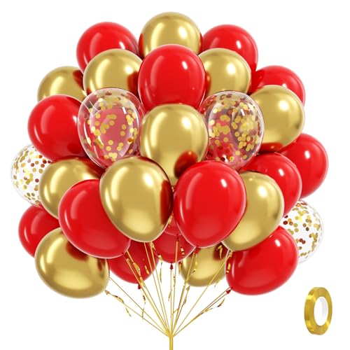 60pcs Red and Gold Balloons 12inch Red and Gold Party Decorations with Confetti Balloons for Valentines Day Wedding Engagements Graduation Anniversary Birthday Party Decoration