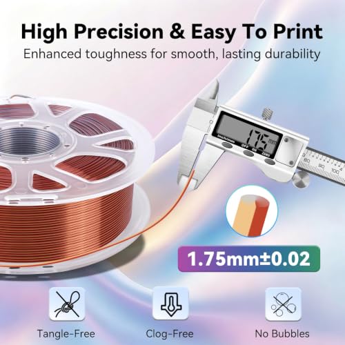 Image of Kingroon PLA Filament, Multicolor Silk PLA Filament, Tri Color 3D Printer Filament, 1.75 mm, Dimensional Accuracy + /- 0.03 mm, 1kg Spool(2.2lbs), Gold Silver Copper