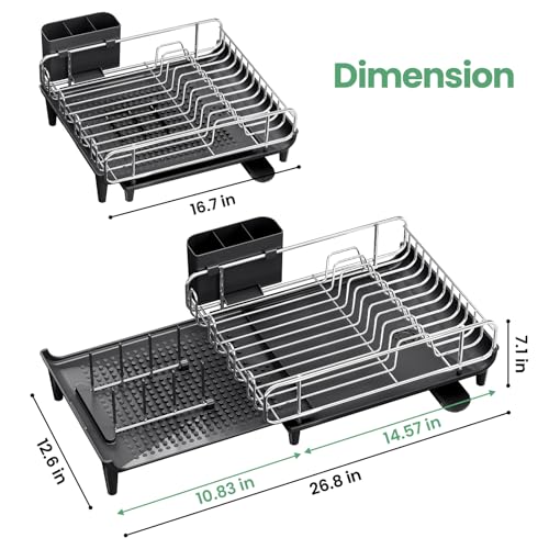 TOOLF Dish Drying Rack - Large Expandable Dish Rack for Kitchen Counter, Stainless Steel Dish Drainer for Kitchen Organization with Cutlery ＆ Cup Holder, Black by TOOLF - Image 6