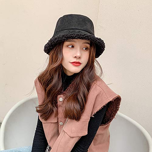 Women Winter Bucket Hat Foldable Warm Thick Fleece Lined Cap Black #TOP4