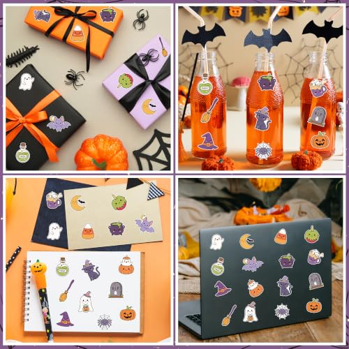 Image of Halloween Cute Sticker Rolls, 1000Pcs Pumpkin Cat Ghost Bat 2 Roll