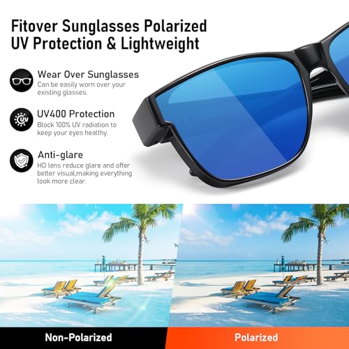Image of GEGURI Polarized Sunglasses Fit Over Glasses for Men Women, Oversized Square Sun Glasses UV400 Protection Shades