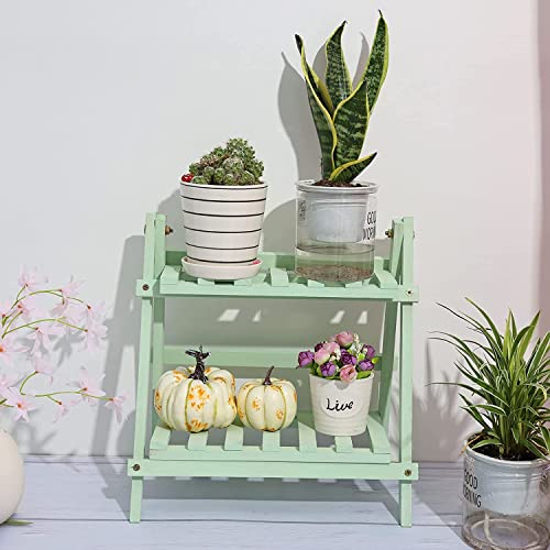 フラワースタンド プランタースタンド デスク上置棚 花台 園芸ラック 観葉植物スタンド 鉢スタンド 植木台 35x17x35㎝ 木製 二層 室内 室外 花屋/オフィス/リビング/ベランダに適用 新築祝い プレゼント 日本語組み立て説明書付き