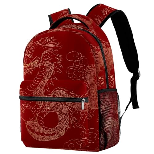Sac à dos de voyage décontracté dragon rouge et or pour adolescente et femme