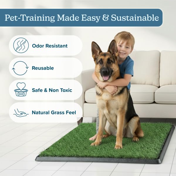 Image of Artificial Grass Puppy Pee Pad for Dogs and Small Pets - Set of Three 35.5X23.5 Inch, Reusable 4-Layer Turf Pads for Dogs - Indoor and Outdoor Fake Grass Potty Pet Supplies by PETMAKER