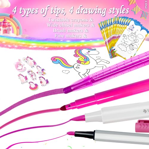 Image of weirtoya 56 PCS Washable Scented Markers with Glitter Pencil Case, Mermaid Unicorn Arts and Crafts for kids 4-6-8 Kids Coloring Drawing Kits for 4-8 Years Old Girls (Rainbow, 70)