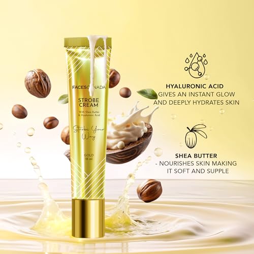 Image of FACES CANADA Strobe Cream Mini- Gold, 18ml | Primer + Highlighter + Moisturizer | Shea Butter & Hyaluronic Acid | Intense Hydration | Flawless Radiant Dewy Skin | Illuminating & Glowing Makeup Base