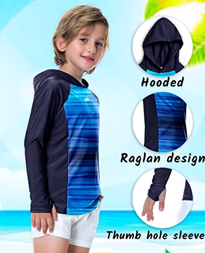 Image of AOBUTE Unisex Kids Long Sleeve Hoodie Rash Guard Boys UPF 50+ Swim Top with Thumb Hole 3-12 Years