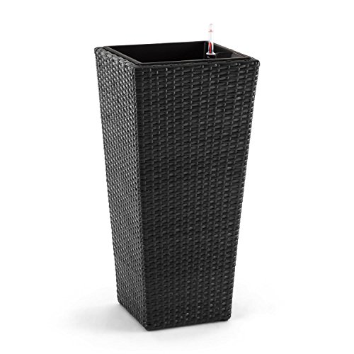Preisvergleich Produktbild blumfeldt Primaflor Hydro - Pflanzgefäß, Blumentopf, Pflanzkübel, integriertes Bewäserungssystem, Wasserstandsanzeiger, Polyrattan, Korbflechtoptik, witterungsbeständig, anthrazit