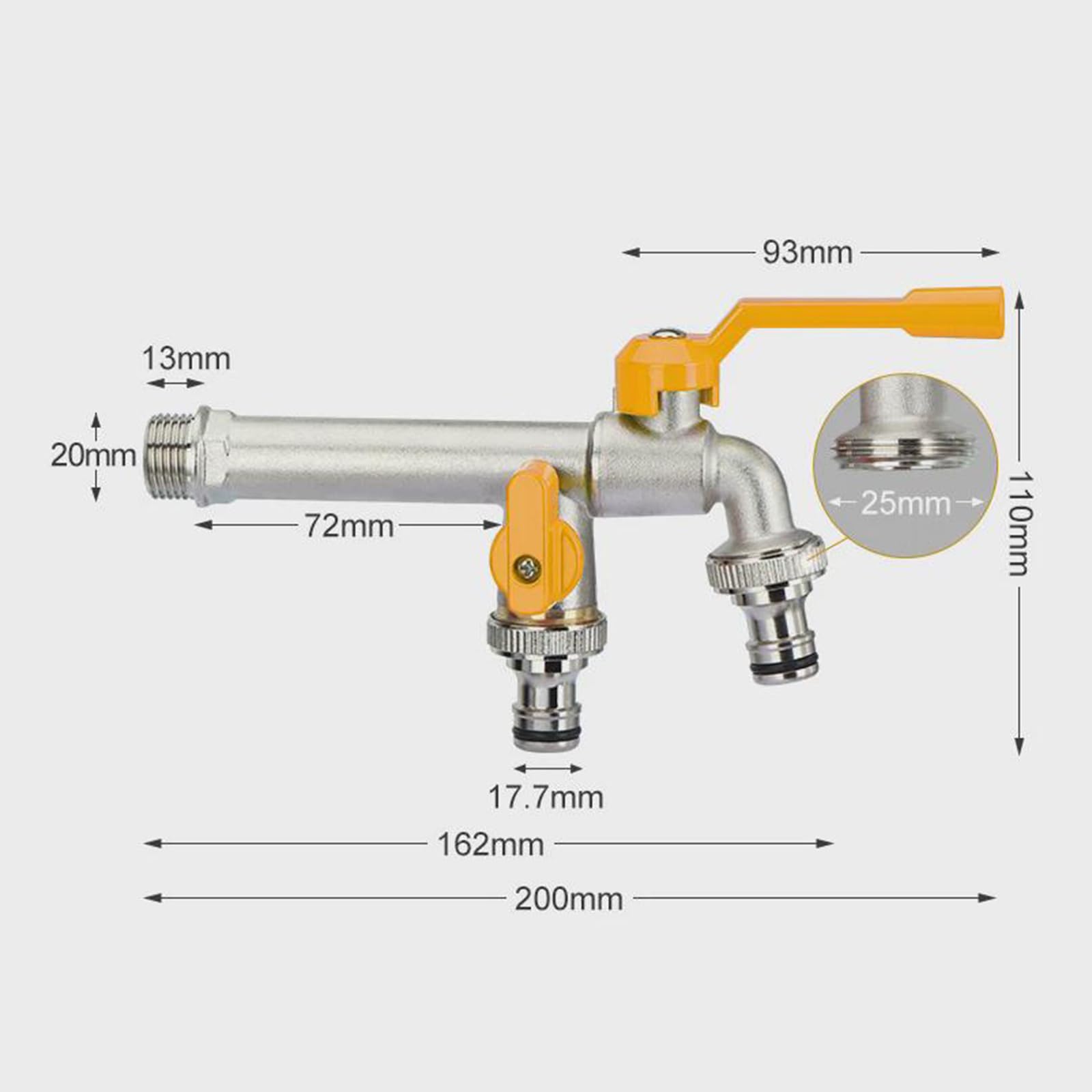 Rubinetto Doppio Giardino Valvola A Sfera in Ottone Antigelo da 1/2" per Esterni, Giardino, Irrigazione,Argento Cromato