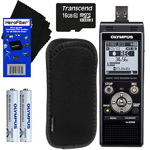 Olympus WS-853 Digital Voice Recorder (Black) with Direct USB + 16GB MicroSD Memory
