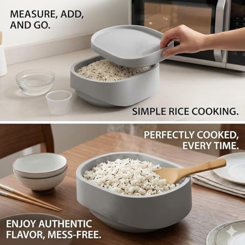 Image of Microwave Rice Cooker with Strainer - Easy & Quick Rice Steamer Pot for Microwave, Durable BPA-Free Home, Traveling, Kemp, Hotel Use Microwave Rice Maker for Steaming Rice (pack of 1)