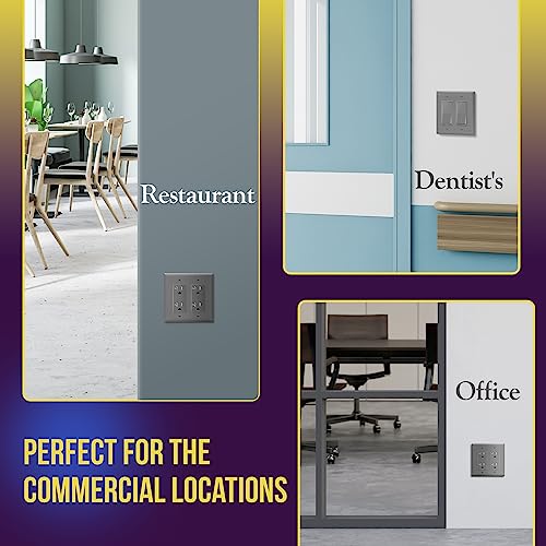 Image of ENERLITES 2-Gang Gray Mid-Size Decorator Switch Outlet Wall Plate Cover | 1 Pack, Size 4.88 inch x 4.92 inch, Fits light switch /outlet /receptacle, Gloss Finish, Unbreakable Polycarbonate, UL Listed