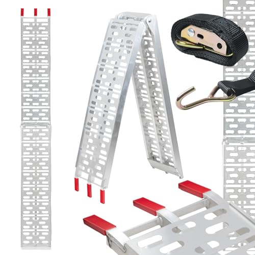 TRUTZHOLM Auffahrrampe klappbar 228 cm Tragkraft 340 kg Aluminium Rampe Faltbare Alu Verladerampe ATV Quad Motorradrampe Laderampe inkl. Spanngurt(1 x Rampe grau)