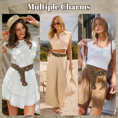 Image of SANNIDHI Women Leather Belt Dresses Stylish Vintage Boho Waist Belt Western Punk Cow Metal Buckle Belts Y2K Accessories Belt Jeans, Dresses, Skirts, Black