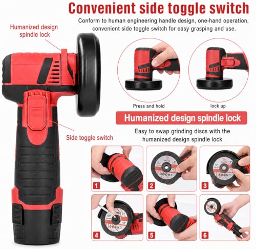 Image of Mini Angle Grinder Machine with 48V-2 Rechargeable Battery |19500 RPM With Abrasive Wheels for Cutting, Grinding & Polishing Metal, Marble & Stone Cutting with Spindle Lock and Toggle Switch.