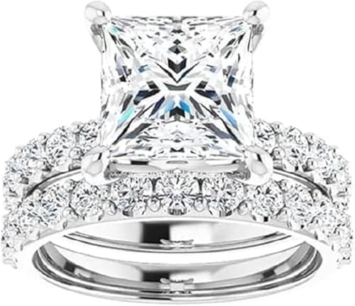 2-4CT Princess Cut VVS1 Colorless Moissanite Engagement Ring Set Wedding Bridal Ring Set, Sterling Silver Anniversary Promise Ring Gift for Her