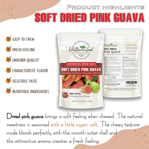 SOFT DRIED PINK GUAVA 5.29 Oz (150g) VIETFARMFOOD: Convection Dried Fruit. Instant Food Made From Pure Fresh Fruit, Retains The Flavor, Made Jam, Smoothie, Cocktails, Cakes. Convenient Gift or Snack. - Thumbnail 3