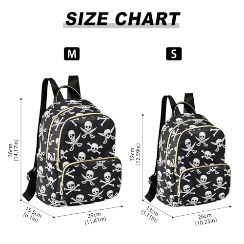 Image of Pirate Skull Quilted Backpack Purse for Women Fashion Small Backpack M | Shoulder Bag Travel Casual Daypack