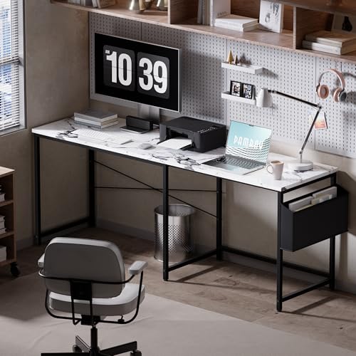 Image of Pamray 47 Inch Reversible L Shaped Gaming Desk Corner Computer Desk with Storage Bag Home Office Table for Writing Study Marble