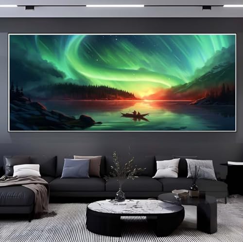 Kit Complet Diamond Painting Adulte Aurore Mer : Loisir Créatif Anti-Stress 85x215cm