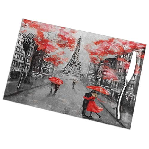 TianHeYue France Paris Eiffel Tower Romantic Placemats Set of 6, Washable Table Place