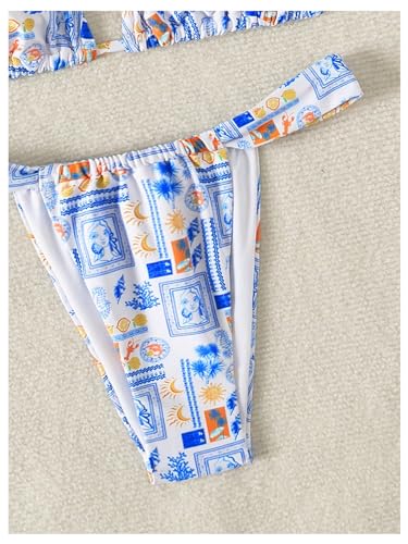 Women's 2 Piece Bathing Suit Graphic Boho Triangle Swimsuits Thong Cheeky Floral Bikini Set4