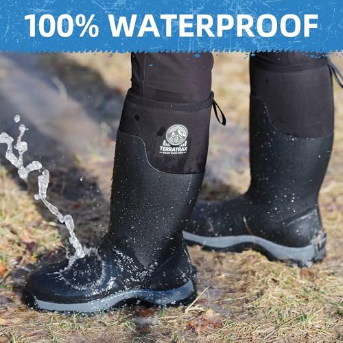Image of Men's Waterproof Rubber Boots - 6mm Neoprene, 15 inch Shaft, Dual-Sole Anti-Fatigue Rain & Mud Boots for Farm & Wet Work, Fishing, Irrigation - Lightweight Soft Toe