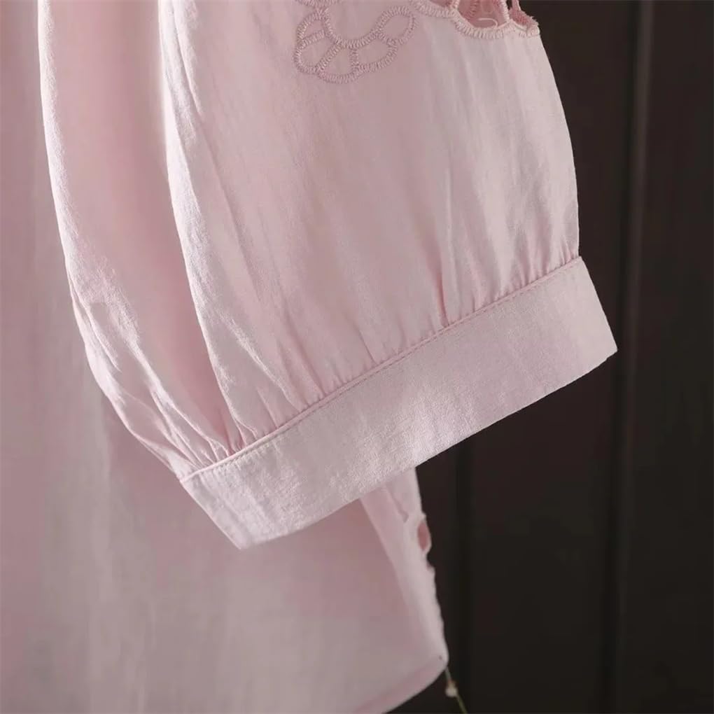 Bawełniane koszule i bluzki damskie vintage boho dekolt w serek solidna haftowana pusta bluzka boho koszule