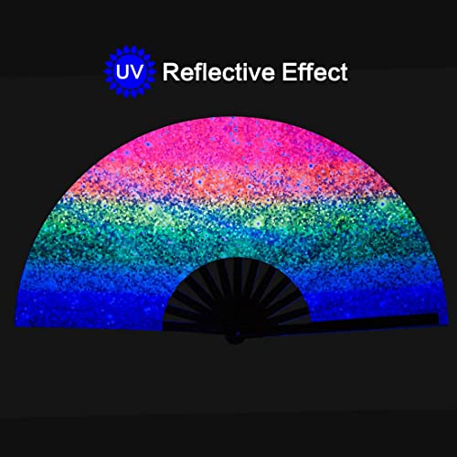 image for Raveahem UV Glow Rave Fan, Bamboo Folding Clack Hand Fan for Men Women
