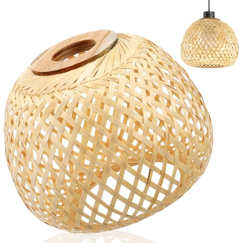 Abat-Jour en Bambou Tissé Main Compact 19,5 X 15,5 CM Style Rustique Plafond
