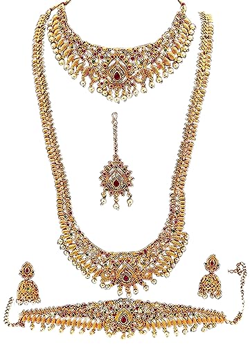 Nagneshi Art- Necklace Set for Women,Matte Finish Bridal Jewellery Set, Wedding Collection Necklace Earring, for Women-2 Neckless, 1 Pair Earring, 1 Maang Tikka, 1 Kamarband