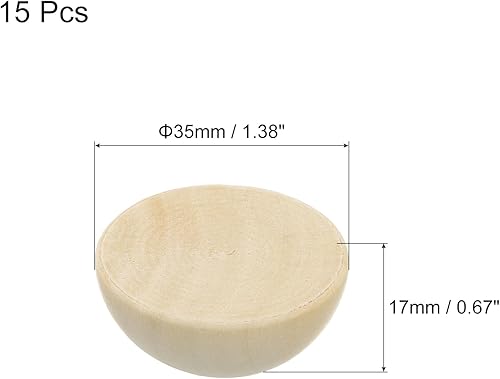 Miniatura 7 de uxcell 15 cuentas de media madera, bolas de hemisferio sin terminar de 1.575 pulgadas, cuentas redondas de madera natural para manualidades, adornos