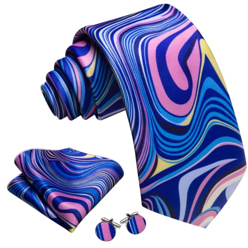 Image of Barry.Wang Designer Mens Tie Sets Silk Necktie Pocket Square Cufflinks