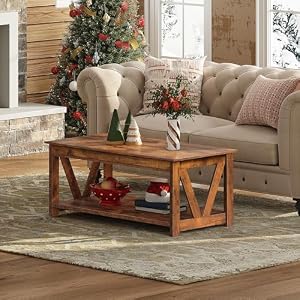 WLIVE Coffee Table, 43" Living Room Coffee Table with Storage Shelf, Center Table for Living Room, Bedroom, Office and Balcony, Rustic Brown WLIVE Coffee Table 43 Living Room Coffee Table with Storage Shelf Center Table for Living Room Bedroom Office and Balcony Rustic Brown