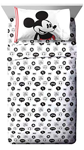 Image of Disney Mickey Mouse Twin Comforter Set 4 Piece Cartoon Bedding, Gray | Bed in a Bag, Comforter Sheets Pillowcase, Official Product, Soft Microfiber, Machine Washable, Easy Care, Kids Gift