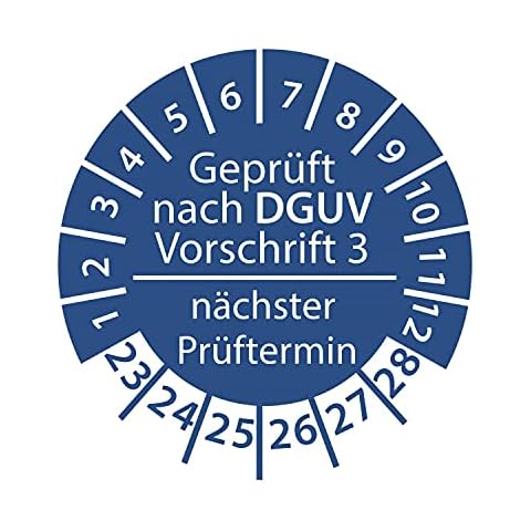 Prüfplakette geprüft nach DGUV Vorschrift 3 nächster Prüftermin 2023-2028 Ø 30mm Rund Gelb/Blau Prüfetikett Prüfaufkleber Farbe Blau, Größe 250 Stück Cover