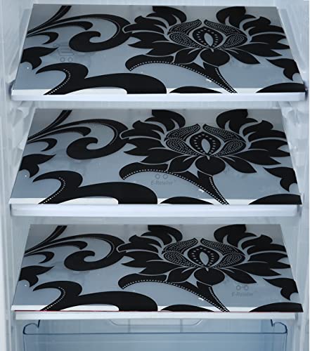 Image of Waterproof PVC Refrigerator Drawer Mats /Multipurpose Mat /Fridge Mats Set of 3 Pc (Floral Black, Size-17.5X11.5 Inch)