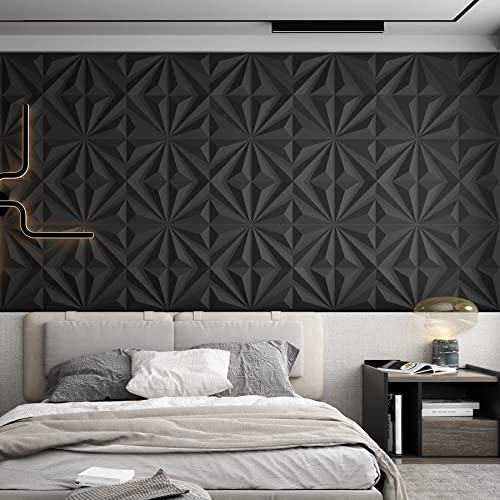 Mix3D 3D Wall Panel, Star Textured Black Pvc 3D Wall Panels For Interior Wall Decor, Pack Of 12 Tiles 32 Sq Ft #TOP7