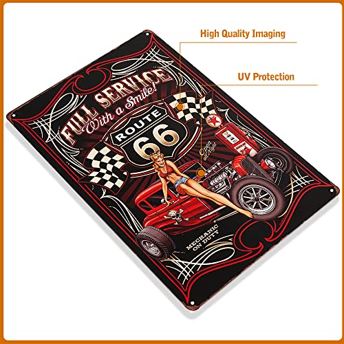 Dingleiever-Full Service Hot Rod Route 66 Die Cut Metal Sign Pin Up Girls With Smile Vintage Garage Wall Art #TOP1
