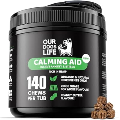 Calming Aid Supplement For Dogs 140 Chews | All-Natural Organic Ridge Shape | Stress & Anxiety Relief For Dogs | Organic & Natural Ingredients Only | Veterinarian-Formulated | No Fillers & Gluten Free