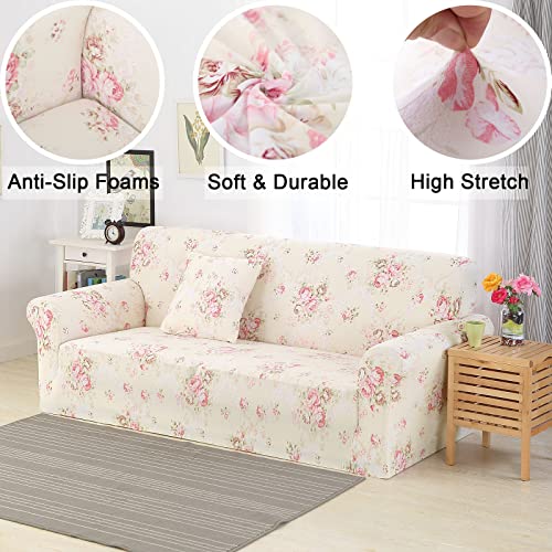 Printed Couch Cover Stretch Sofa Cover Sofa Protector for Sofa-3 Seater Elastic Sofa Slipcover with 1 Pillowcase (Pink Rose, Sofa-3 Seater) - Image 3