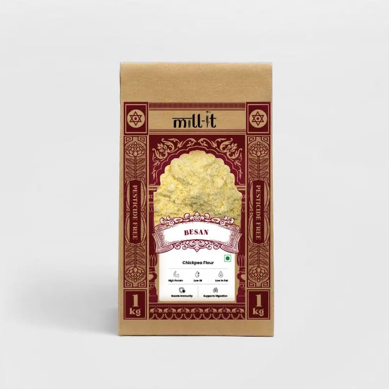 Mill-it Fresh Chakki Besan Atta - 1kg(Pack of 3) | Chemical and Pesticide Free Whole Grain Flour | Stone Cold Grinding | Gluten-Free Atta | Ideal for Roti, Cheela, Pakoda & Dhokla