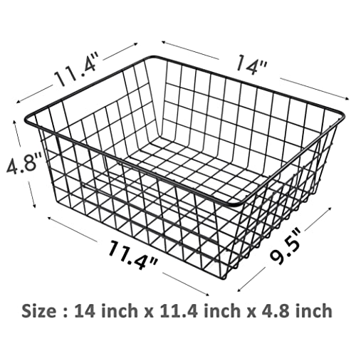 Wire Storage Baskets For Organizing, Vtopmart 4 Pack Metal Wire Freezer Organizer Bins With Handles, Large Pantry Baskets For Kitchen Cabinets, Bathroom, Laundry, Garage, Black #TOP1