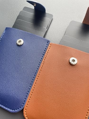 2PCS Minimalist Wallet - Pull-Out Card Organizer Credit Card Holder Rfid Blocking Hidden Small Card Carrier Wallet Women Men (Dark blue brown)2