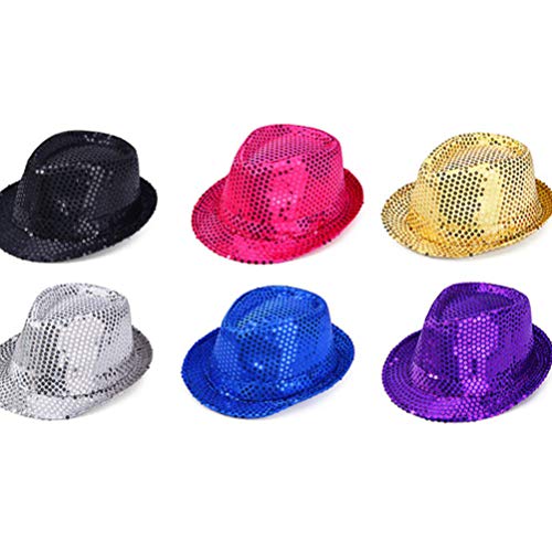 Tendycoco 2Pcs Fashion Sequin Fedora Hats For Women Men Jazz Hat Disco-Black #TOP3